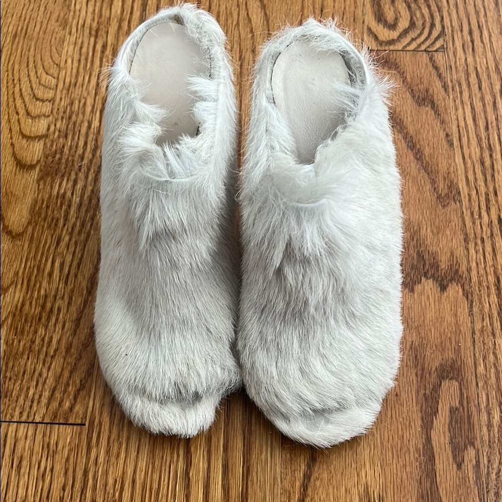Faux Fur Women's Mules - White